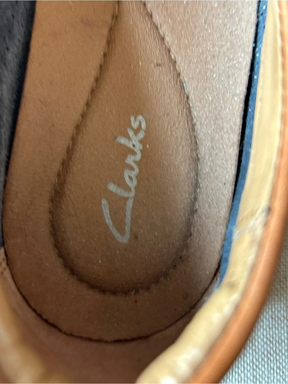 Clarks Two-Tone Suede & Leather Boat Shoes - Navy & Brown Sz 7.5-8 see desc